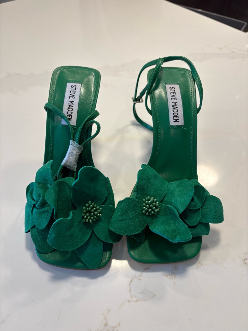 Steve Madden Green Floral Appliqué Strappy Heels - Picture 2 of 5
